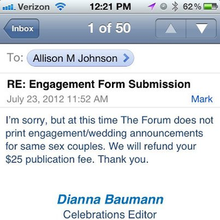 Illustration for article titled Idiot Newspaper Declares Same-Sex Marriage Announcements Aren't Fit to Print